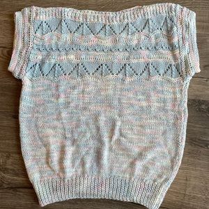 Hand knit cap sleeve sweater with open work